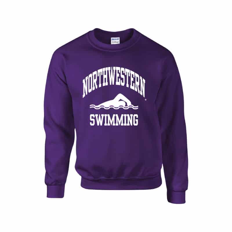 Northwestern Wildcats Men's Purple Crewneck Sweatshirt with Swimming Design