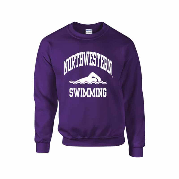 Northwestern Wildcats Men's Purple Crewneck Sweatshirt with Swimming Design