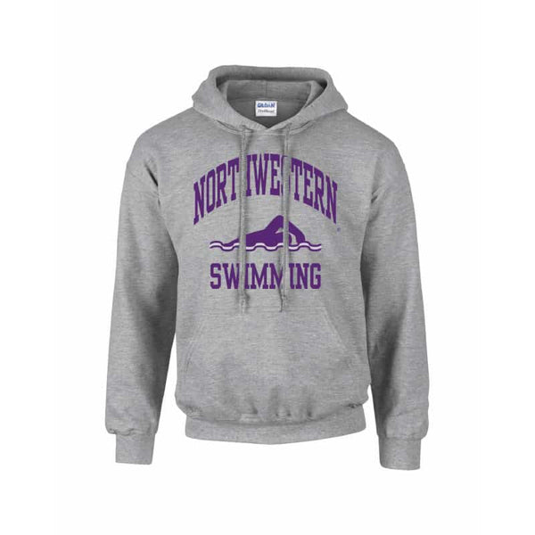 Northwestern Wildcats Men's Grey Hooded Sweatshirt with Swimming Design