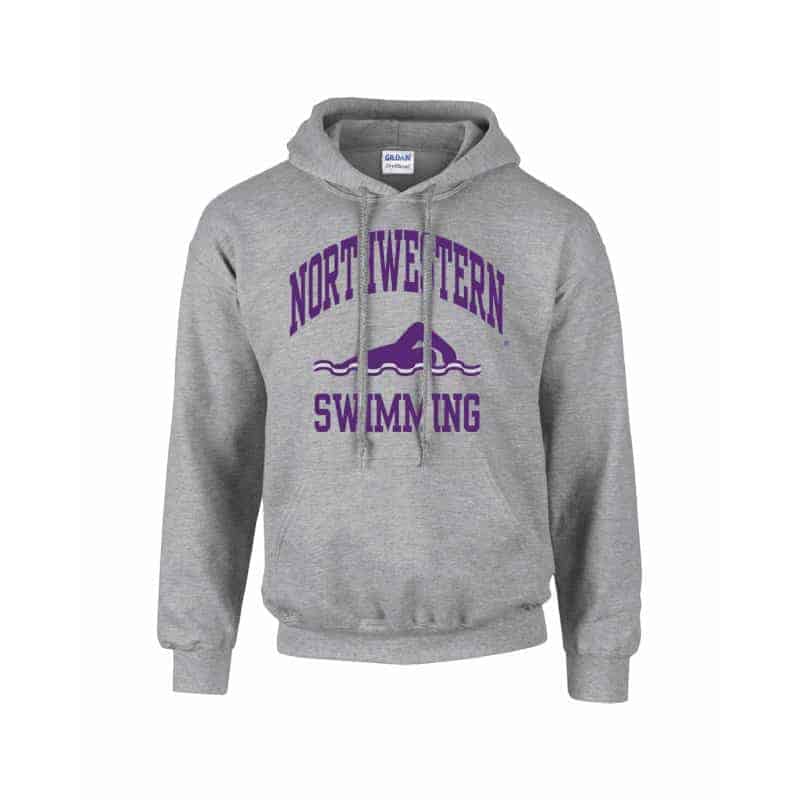 Northwestern Wildcats Men's Grey Hooded Sweatshirt with Swimming Design