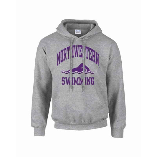 Northwestern Wildcats Men's Grey Hooded Sweatshirt with Swimming Design