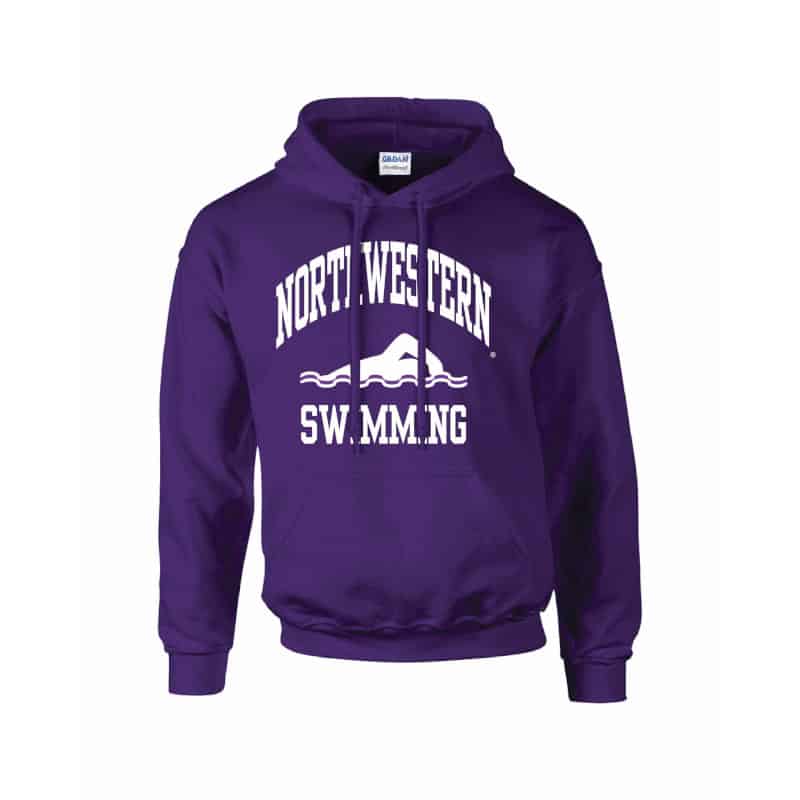 Northwestern University Wildcats Purple Hooded Sweatshirt with Swimming Design