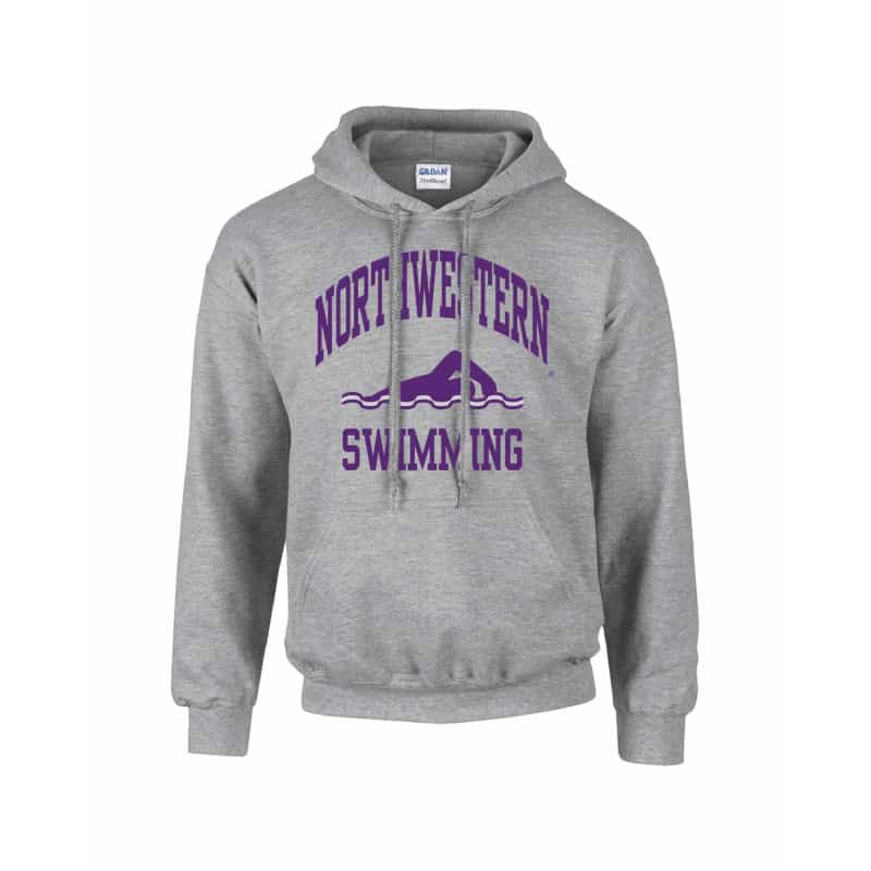 Northwestern Wildcats Youth Grey Hooded Sweatshirt with Swimming Design