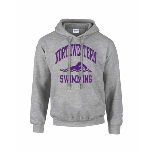Northwestern Wildcats Youth Grey Hooded Sweatshirt with Swimming Design