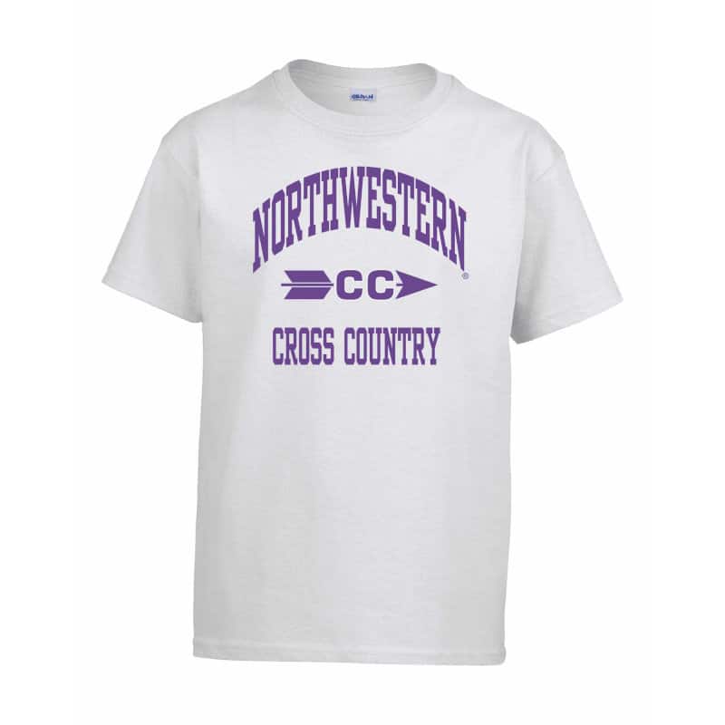 Northwestern Wildcats Men's White Short Sleeve Tee Shirt with Cross Country Design