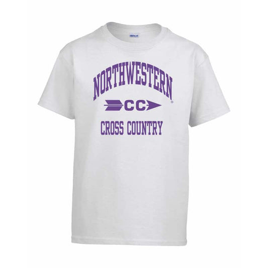 Northwestern Wildcats Men's White Short Sleeve Tee Shirt with Cross Country Design