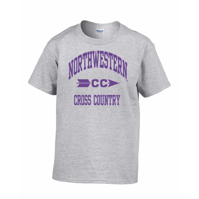 Northwestern Wildcats Men's Grey Short Sleeve Tee Shirt with Cross Country Design