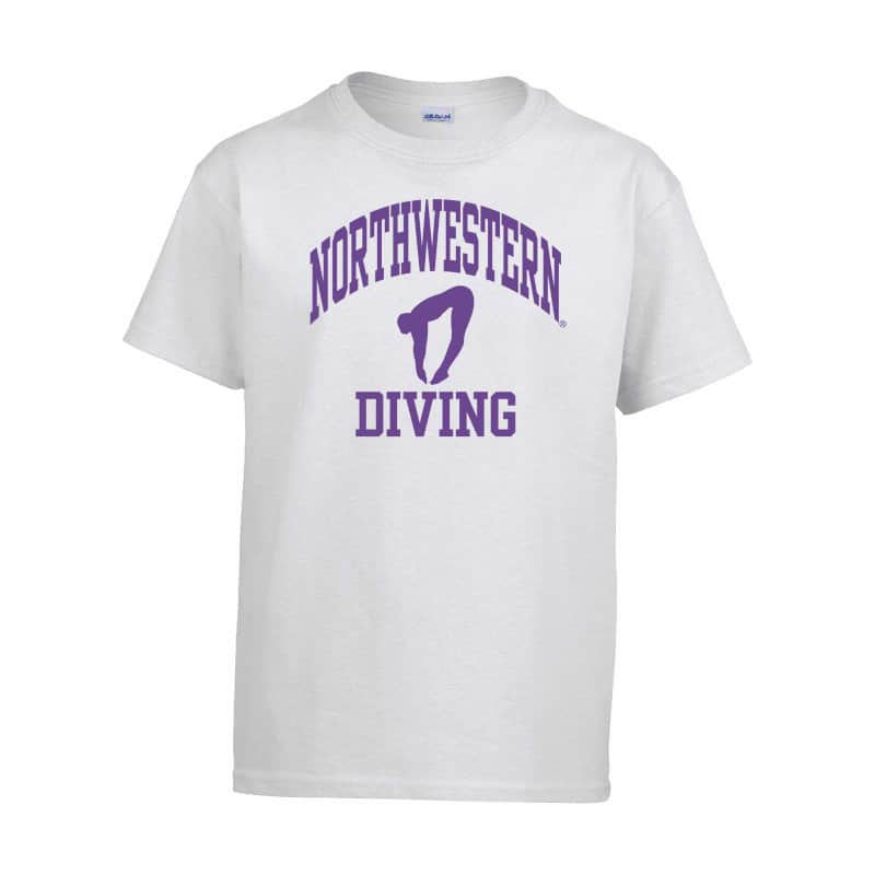 Northwestern University Wildcats White Short Sleeve Tee Shirt with Diving Design