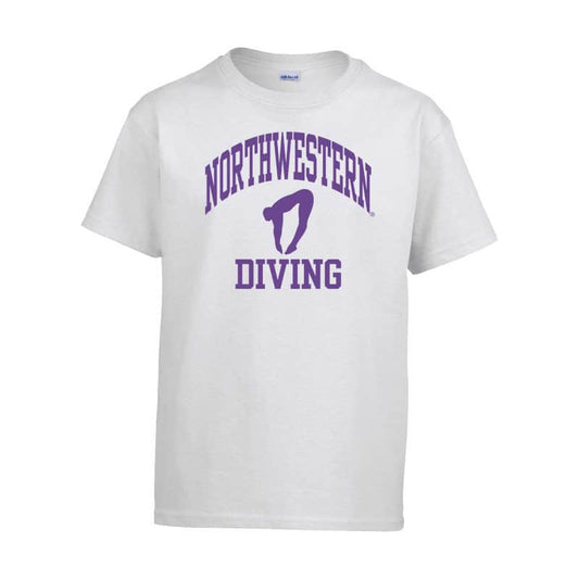 Northwestern University Wildcats White Short Sleeve Tee Shirt with Diving Design