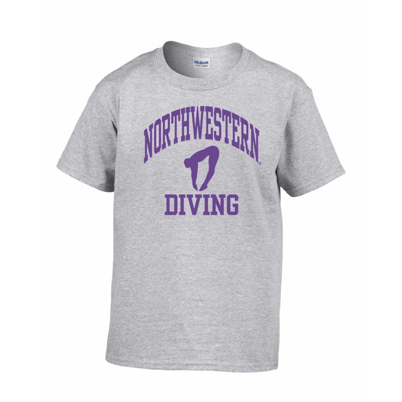 Northwestern University Wildcats Grey Short Sleeve Tee Shirt with Diving Design