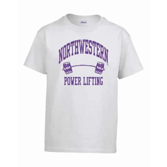 Northwestern Wildcats Men's White Short Sleeve Tee Shirt with Power Lifting Design