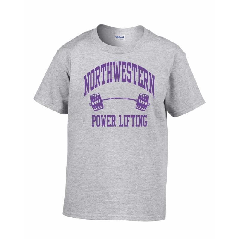 Northwestern Wildcats Men's Grey Short Sleeve Tee Shirt with Power Lifting Design