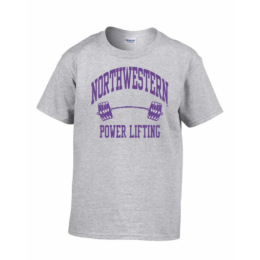 Northwestern Wildcats Men's Grey Short Sleeve Tee Shirt with Power Lifting Design