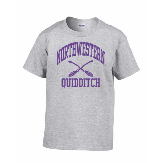 Northwestern Wildcats Men's Grey Short Sleeve Tee Shirt with Quidditch Design