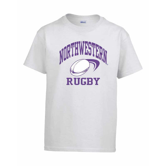 Northwestern Wildcats Men's White Short Sleeve Tee Shirt with Rugby Design