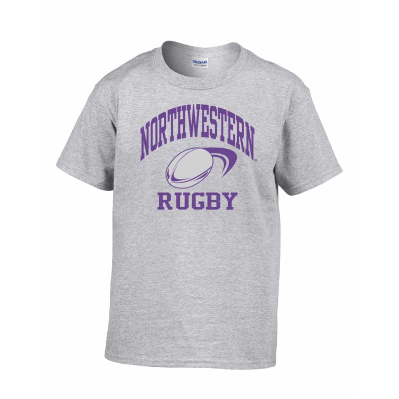 Northwestern Wildcats Men's Grey Short Sleeve Tee Shirt with Rugby Design