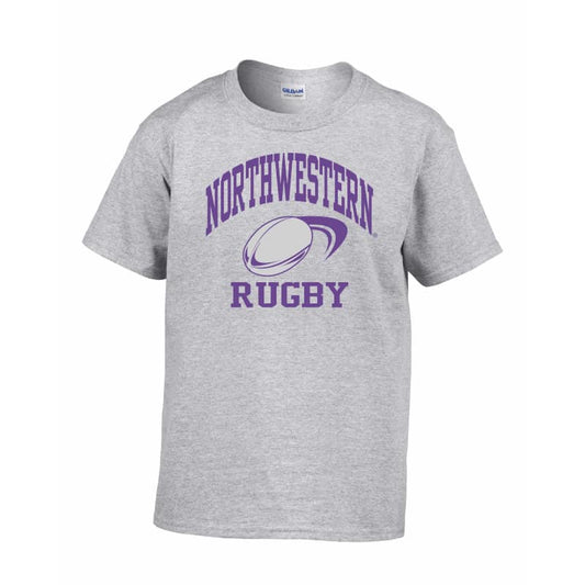 Northwestern Wildcats Men's Grey Short Sleeve Tee Shirt with Rugby Design