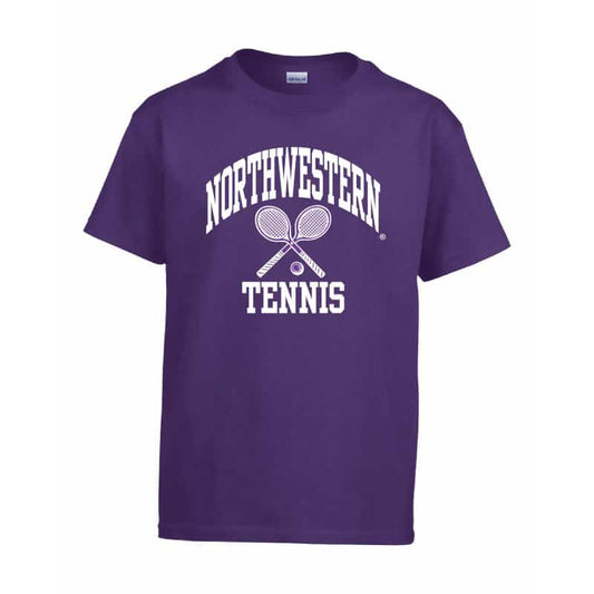 Northwestern Wildcats Men's Purple Short Sleeve Tee Shirt with Tennis Design