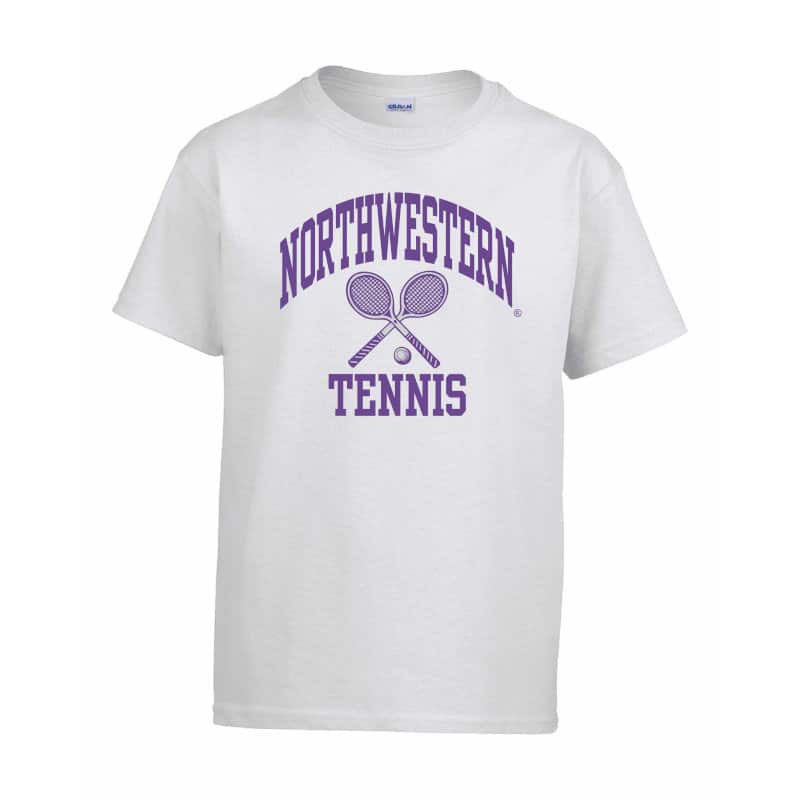Northwestern Wildcats Men's White Short Sleeve Tee Shirt with Tennis Design