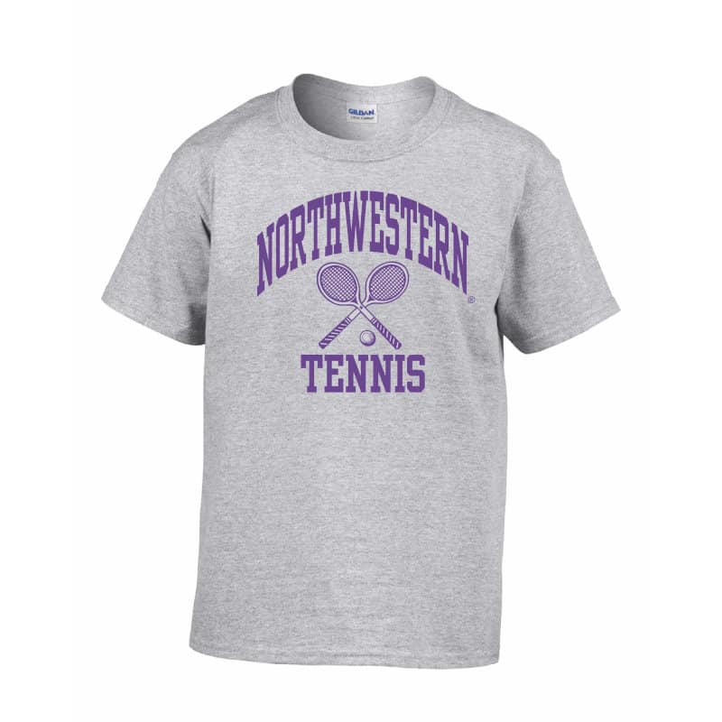 Northwestern Wildcats Men's Grey Short Sleeve Tee Shirt with Tennis Design