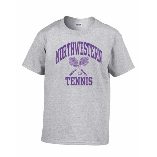 Northwestern Wildcats Men's Grey Short Sleeve Tee Shirt with Tennis Design