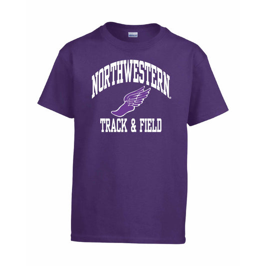 Northwestern Wildcats Men's Purple Short Sleeve Tee Shirt with Track & Field Design