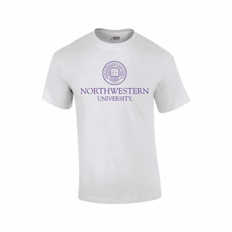 Northwestern University Wildcats Men's White Short Sleeve Tee Shirt with Northwestern University Seal Design
