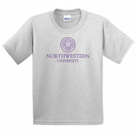 Northwestern Wildcats Men's Light Grey Short Sleeve Tee Shirt with Northwestern University Seal Design