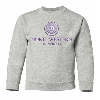 Northwestern Wildcats Men's Light Grey Crewneck Sweatshirt with Northwestern University Seal Design
