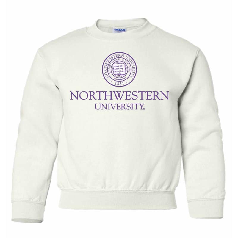 Northwestern Wildcats  Youth White Crewneck Sweatshirt with Northwestern University Seal Design