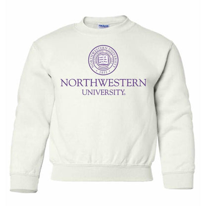 Northwestern Wildcats  Youth White Crewneck Sweatshirt with Northwestern University Seal Design