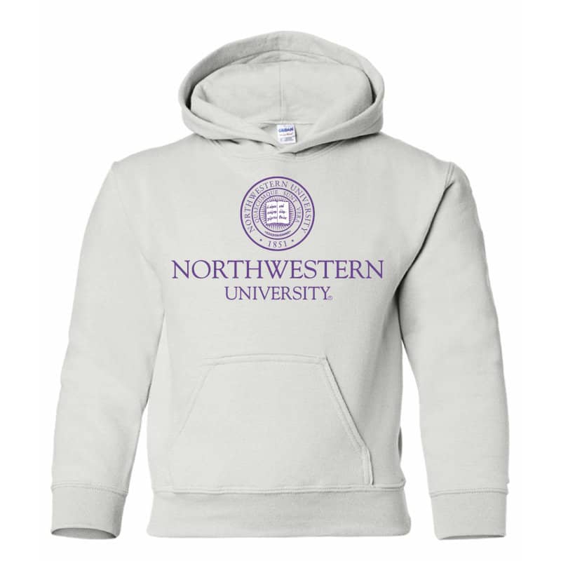 Northwestern Wildcats Youth White Hooded Sweatshirt with Northwestern University Seal Design