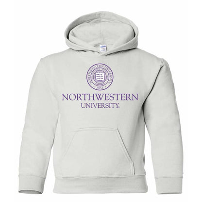 Northwestern Wildcats Youth White Hooded Sweatshirt with Northwestern University Seal Design