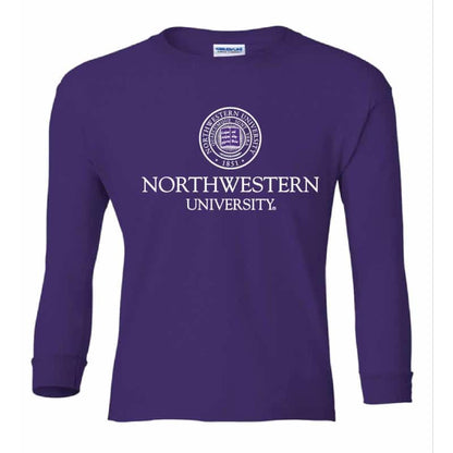 Northwestern University Wildcats Youth Purple Long Sleeve Tee Shirt with Northwestern University Seal Design