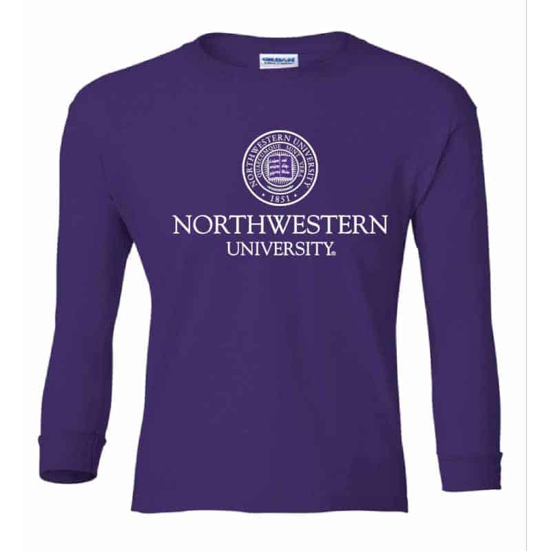 Northwestern Wildcats Youth Purple Long Sleeve Tee Shirt with Northwestern University Seal Design