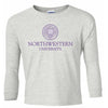 Northwestern Wildcats Youth Light Grey Long Sleeve Tee Shirt with Northwestern University Seal Design