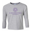 Northwestern Wildcats Youth Dark Grey Long Sleeve Tee Shirt with Northwestern University Seal Design