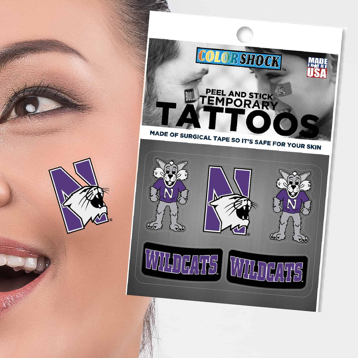 Northwestern University Wildcats Multi Design Body Cal Tattoos 2