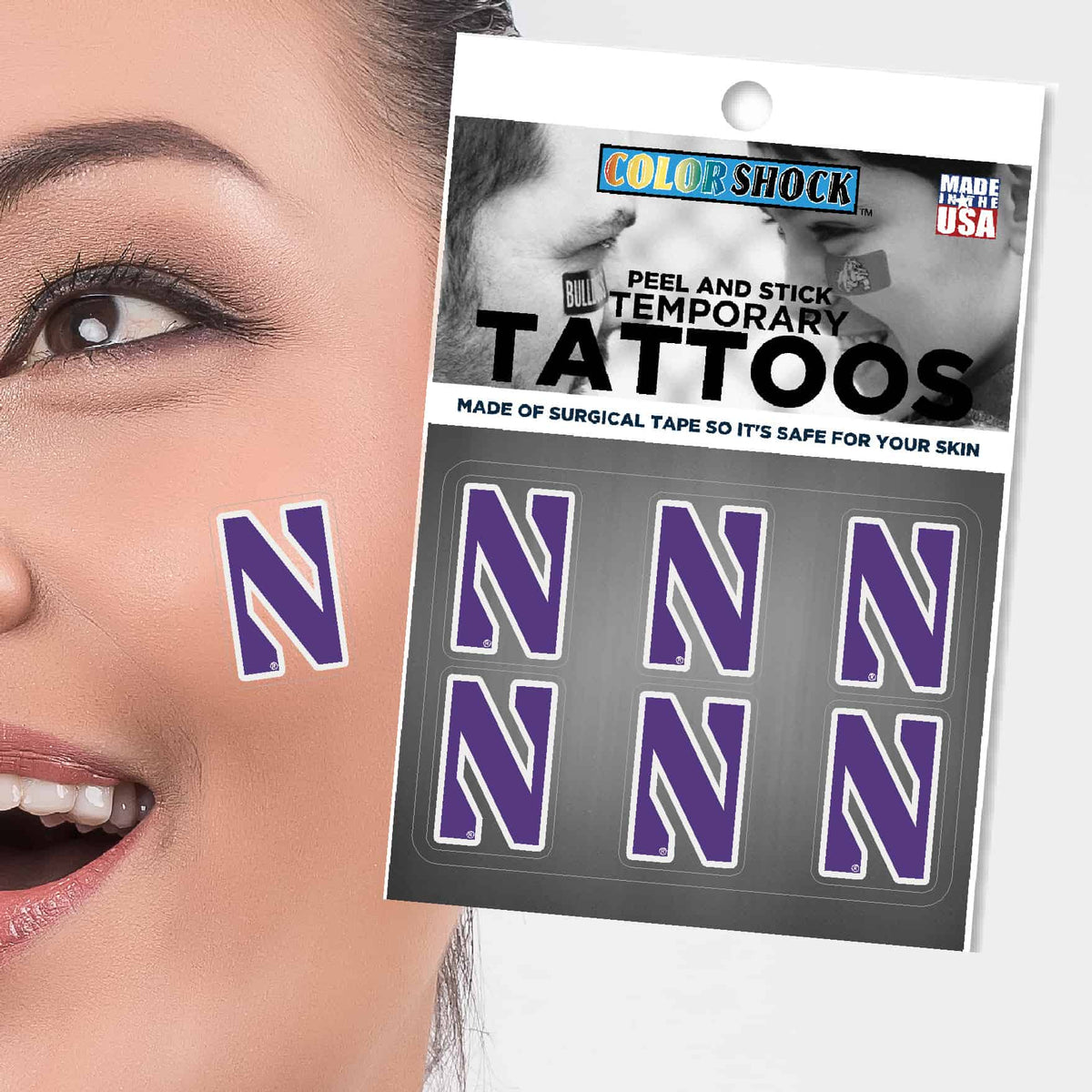 Northwestern University Wildcats Stylized N Design Body Cal Tattoos -2