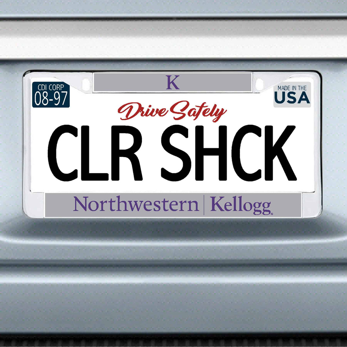 Northwestern I Kellogg Chrome License Plate Frame with Grey Laser Cut Insert