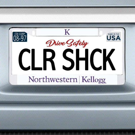 Northwestern I Kellogg Chrome License Plate Frame with White Laser Cut Insert