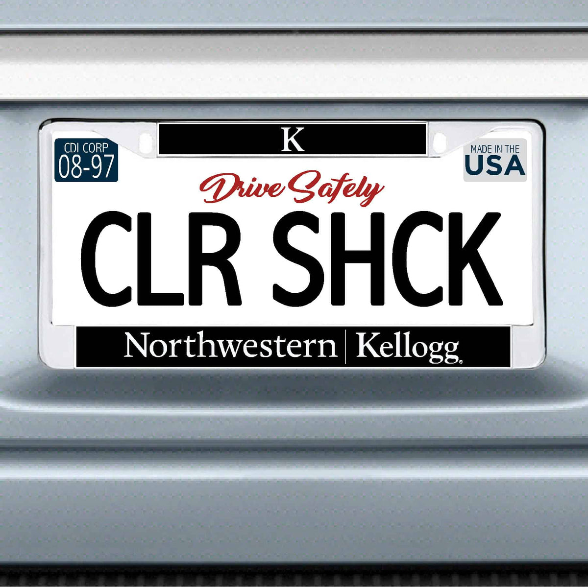 Northwestern I Kellogg Chrome License Plate Frame with Black Laser Cut Insert