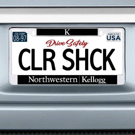 Northwestern I Kellogg Chrome License Plate Frame with Black Laser Cut Insert