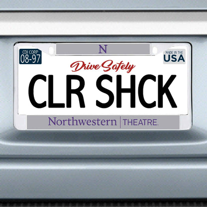 Northwestern University Wildcats Chrome License Plate Frame with Grey Laser Cut Northwestern/Theatre Insert
