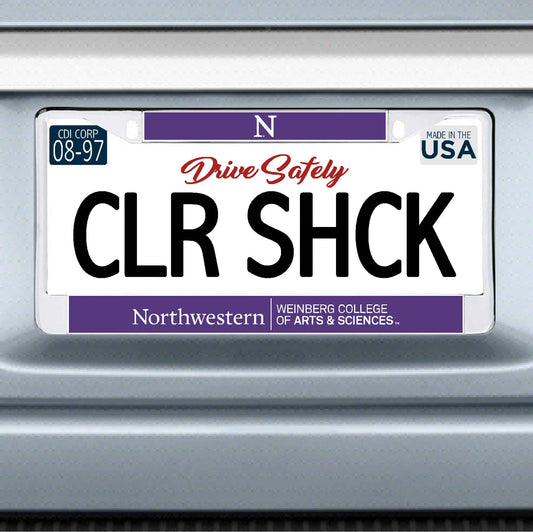 Northwestern University Wildcats Chrome License Plate Frame with Purple Laser Cut Northwestern/Weinberg College of Arts & Sciences Insert