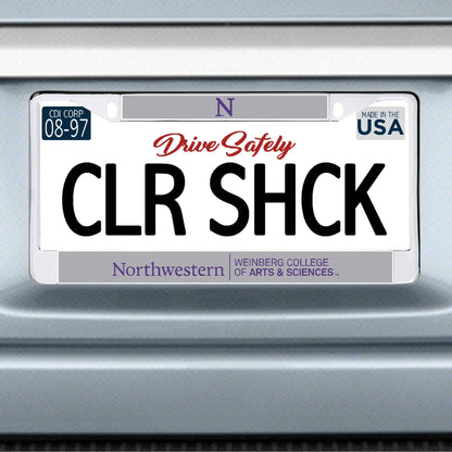 Northwestern University Wildcats Chrome License Plate Frame with Grey Laser Cut Northwestern/Weinberg College of Arts & Sciences Insert
