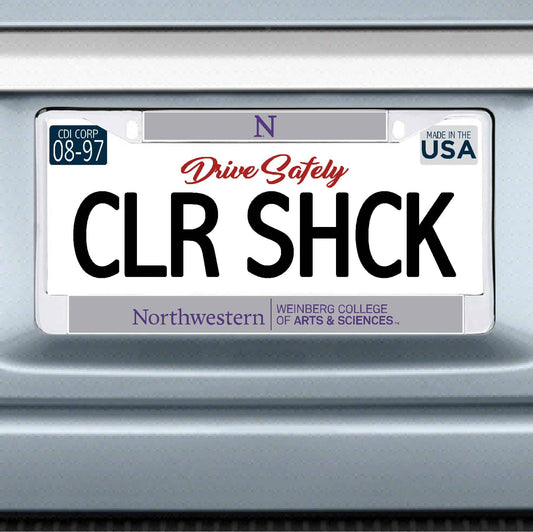 Northwestern University Wildcats Chrome License Plate Frame with Grey Laser Cut Northwestern/Weinberg College of Arts & Sciences Insert