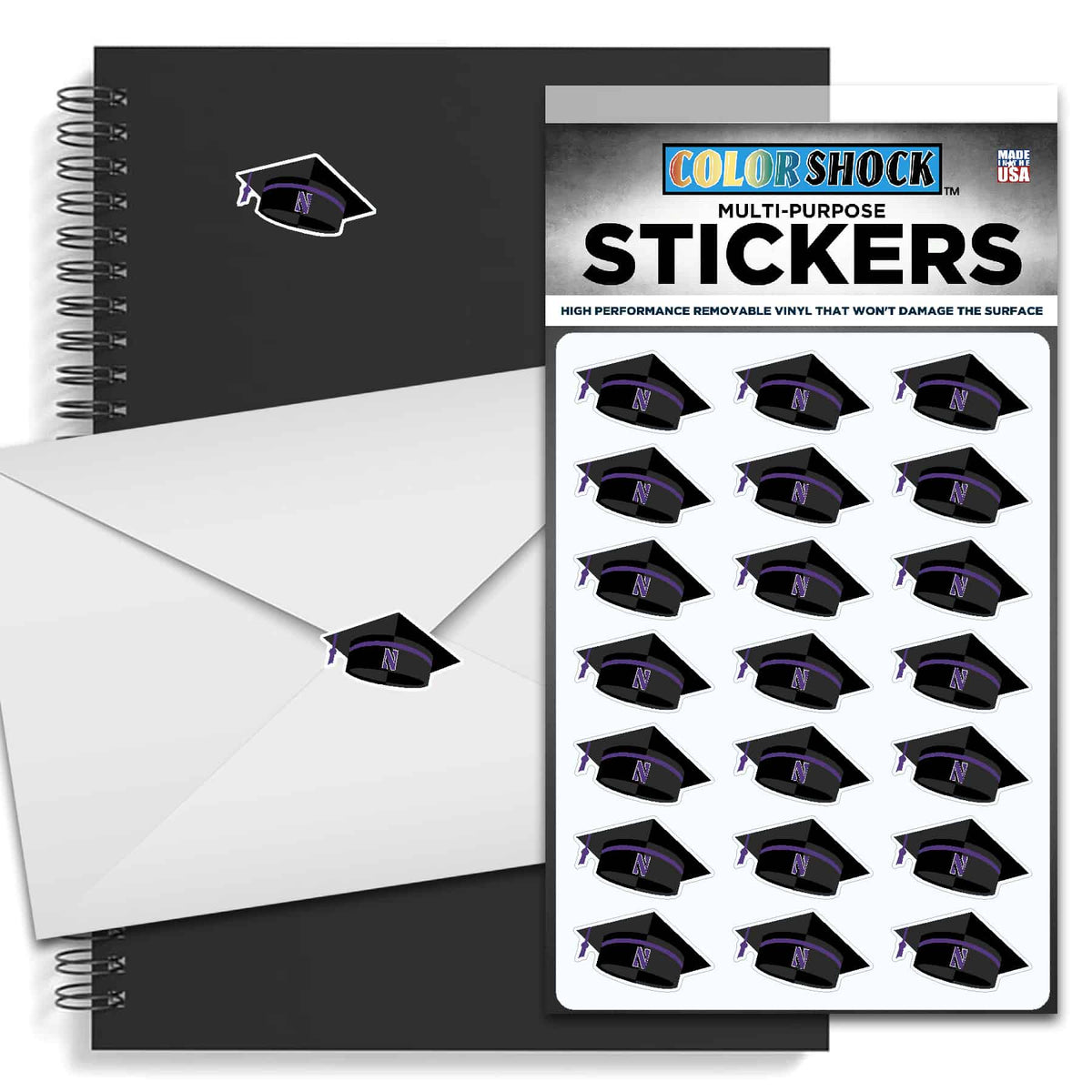 Northwestern University Wildcats Sticker Sheet 1.25" Graduation Cap Design Set of 21-2