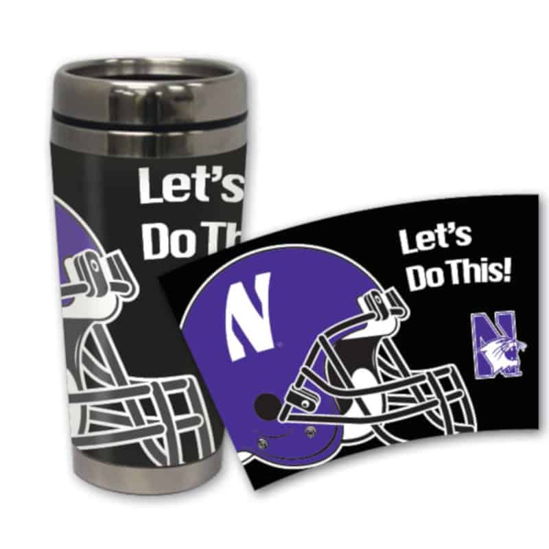 Northwestern Wildcats 16 oz Stainless Steel Travel Mug with Football Design