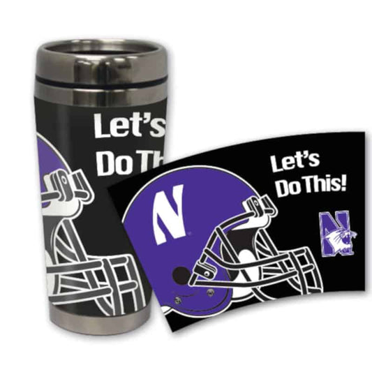 Northwestern Wildcats 16 oz Stainless Steel Travel Mug with Football Design